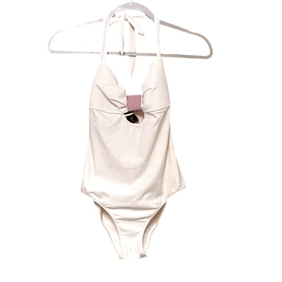 Valimare Cream w/ Lilac Purple Keyhole Halter One-piece Swimsuit Swim - Picture 1 of 6